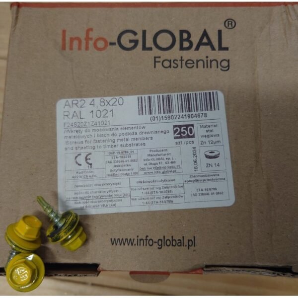Stogo sraigtai 4,8×20 mm RAL 1021, 250 vnt.