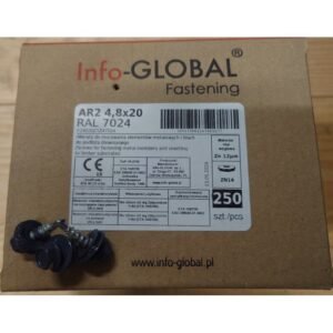 Stogo sraigtai 4,8×20 mm RAL 7024, 250 vnt.
