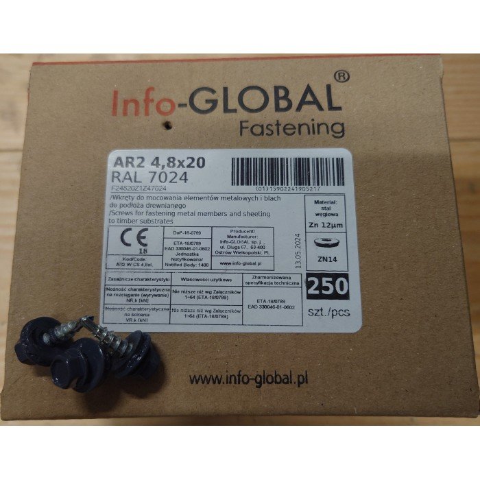 Stogo sraigtai 4,8×20 mm RAL 7024, 250 vnt.