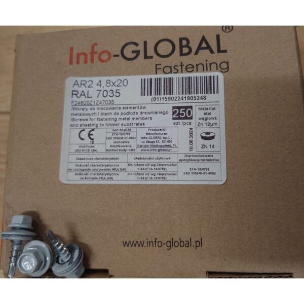 Stogo sraigtai 4,8×20 mm RAL 7035, 250 vnt.