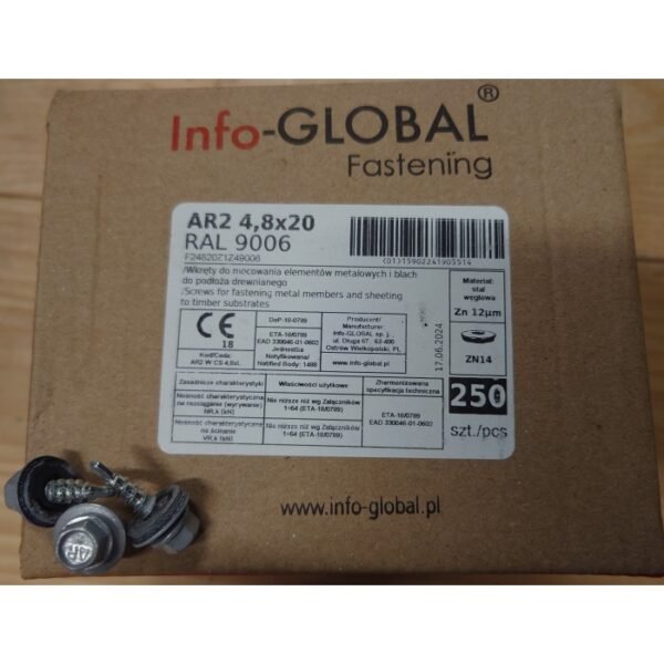 stogo-sraigtai-48x20-ral-9006-250-vnt.jpg Stogo sraigtai 4,8×20 mm RAL 9006, 250 vnt.
