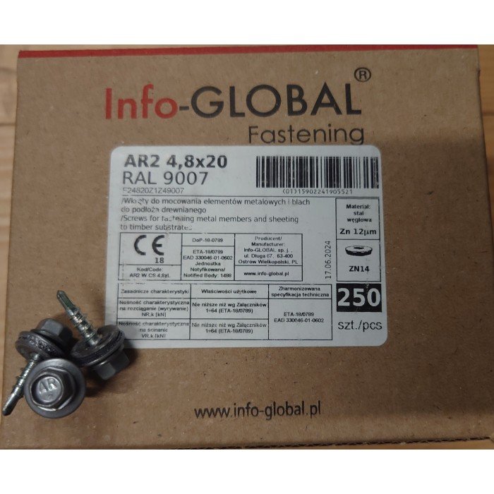Stogo sraigtai 4,8×20 mm RAL 9007, 250 vnt.